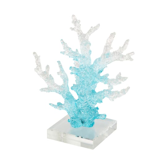 9.5" Blue Glass Coral Ombre Decorative Sculpture with Clear Square Base